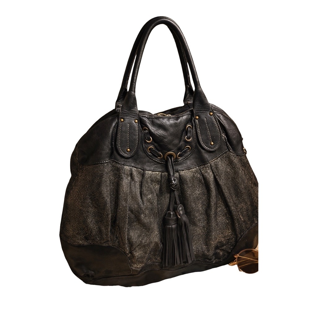 Giorgio Brato Leather Satchel Metallic‎ Textured Tassel Bag Italy Y2K